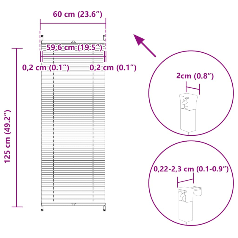 Verdunklungsplissee 60×125 cm Weiß