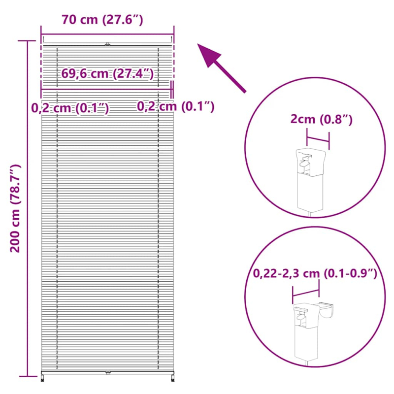 Verdunklungsplissee 70×200 cm Weiß