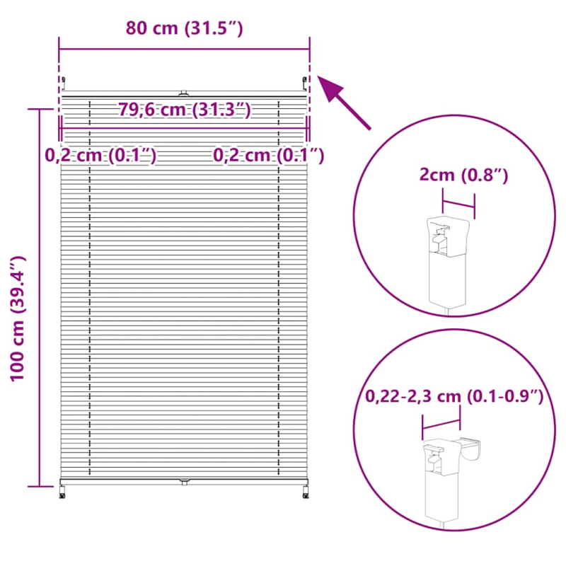 Verdunklungsplissee 80×100 cm Weiß