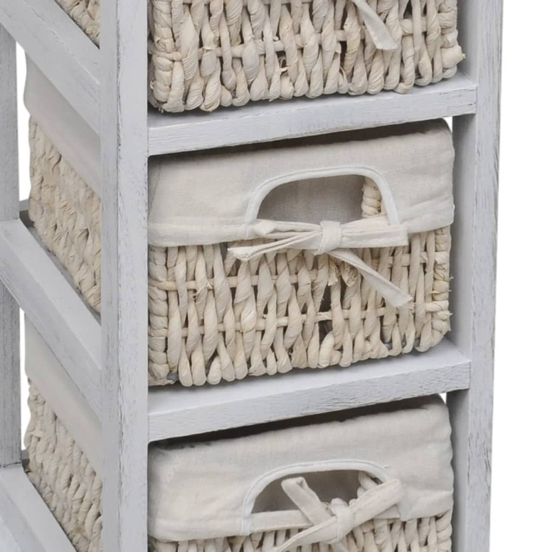 Holz-Schränkchen mit 3 Flechtkörben Weiß