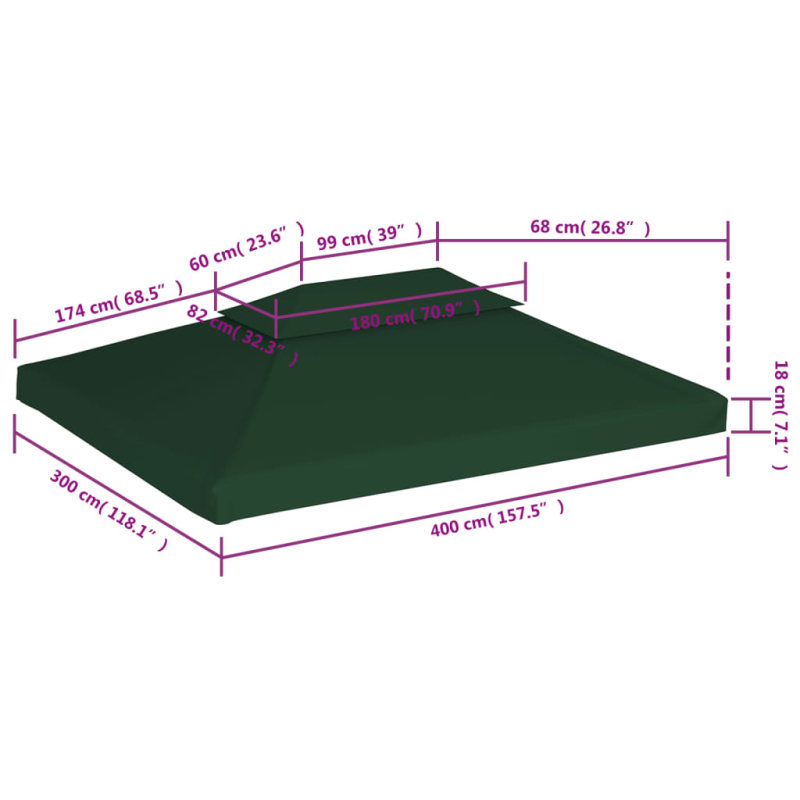 Pavillon-Dachplane Ersatzdach 310 g/m² Grün 3x4 m