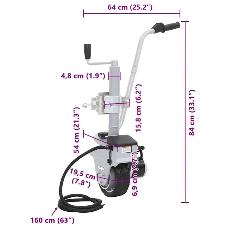Stützrad Motorisiert Rangierhilfe für Anhänger 12V 350W