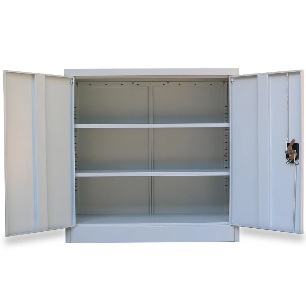 Aktenschrank mit 2 Türen Grau 90 cm Stahl