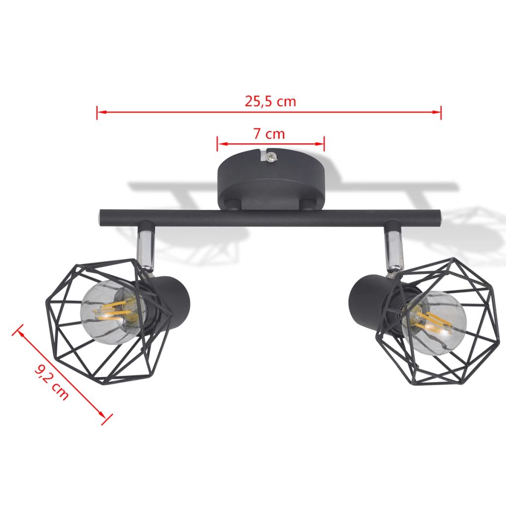 Deckenstrahler Industrie-Stil Drahtgestell + 2 LED-Glühlampen schwarz