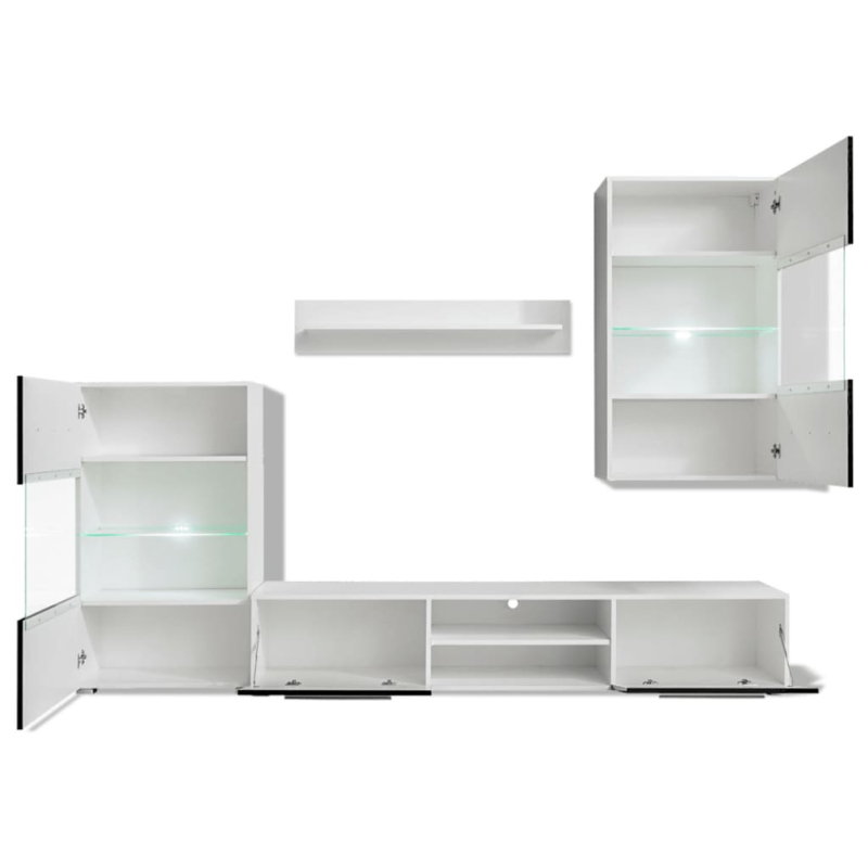 4-tlg. Wohnwand mit TV-Schrank & LED-Leuchten Hochglanz-Schwarz