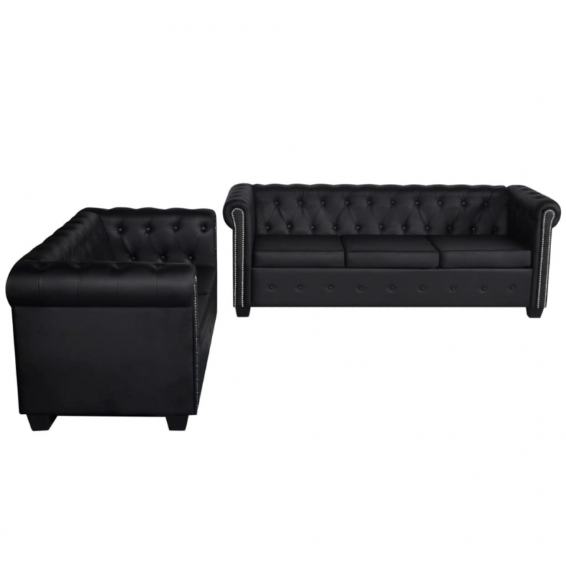 Chesterfield-Sofas 2-Sitzer und 3-Sitzer Kunstleder Schwarz