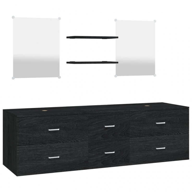 5-tlg. Badmöbel-Set Schwarz Holzwerkstoff