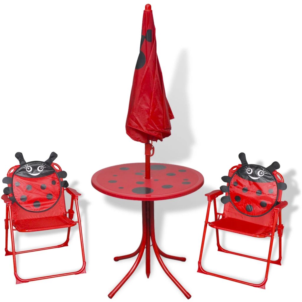 3-tlg. Garten-Bistro-Set für Kinder mit Sonnenschirm Rot