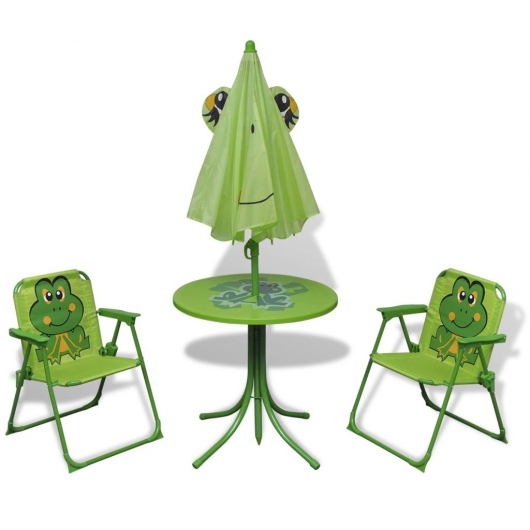 3-tlg. Garten-Bistro-Set für Kinder mit Sonnenschirm Grün