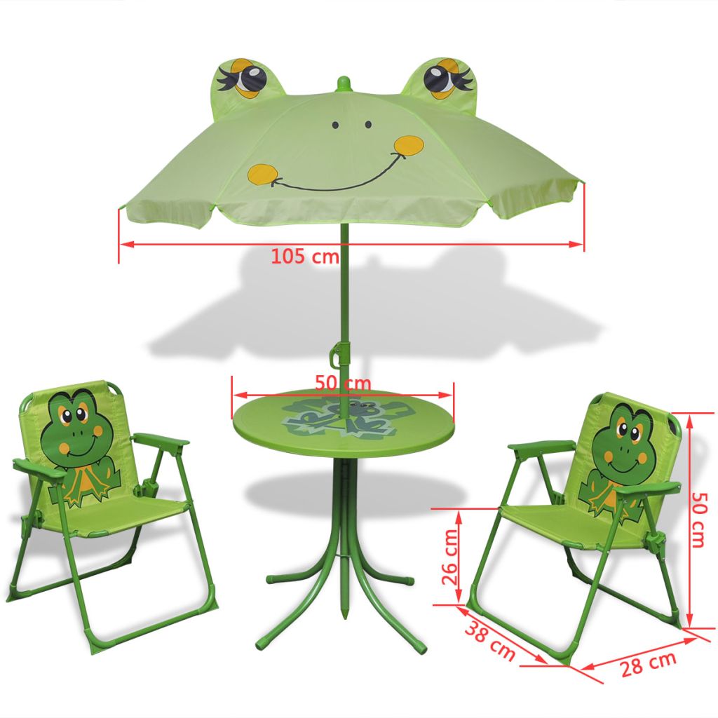 3-tlg. Garten-Bistro-Set für Kinder mit Sonnenschirm Grün