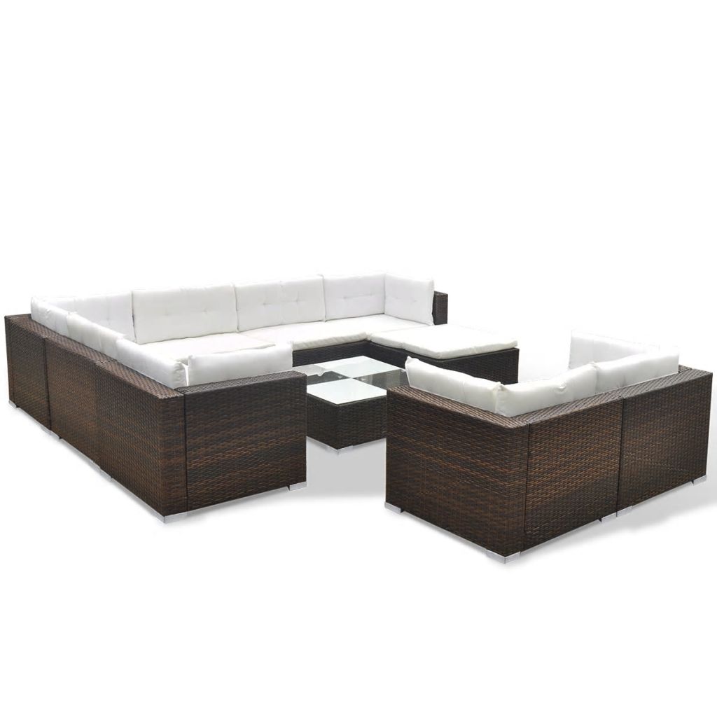 10-tlg. Garten-Lounge-Set mit Auflagen Poly Rattan Braun