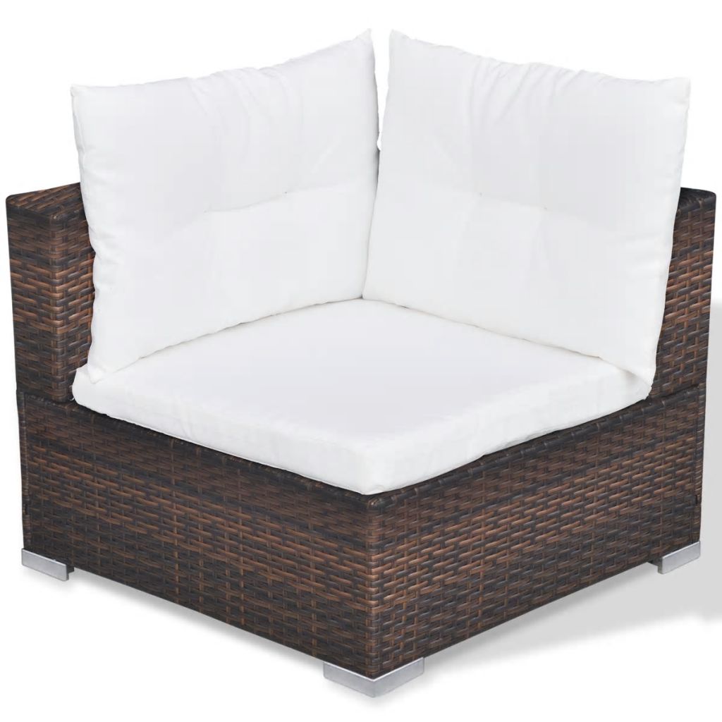 10-tlg. Garten-Lounge-Set mit Auflagen Poly Rattan Braun