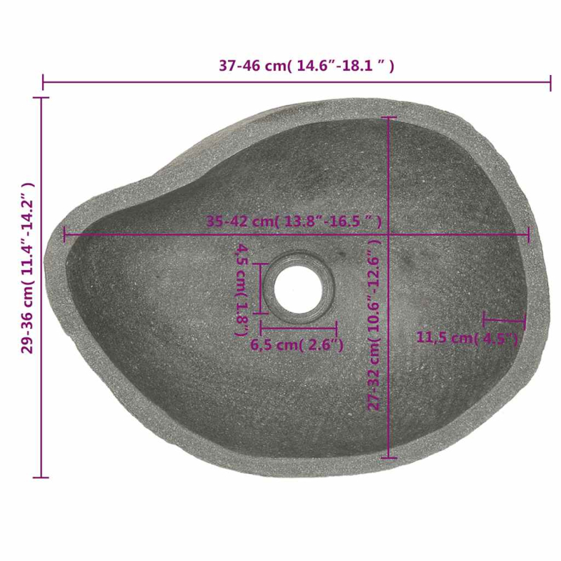 Waschbecken Flussstein Oval (37-46)x(29-36) cm