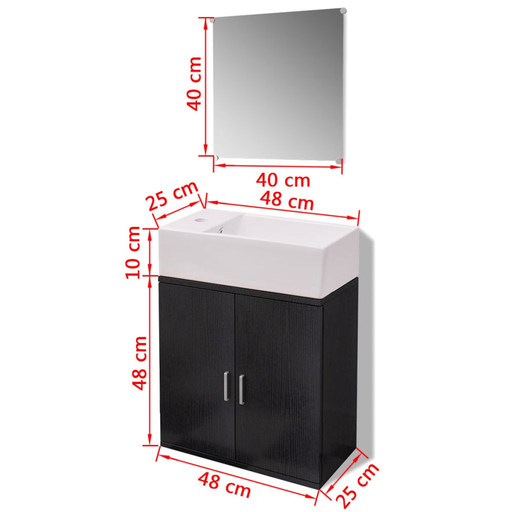 3-tlg. Badmöbel-Set mit Waschbecken Schwarz