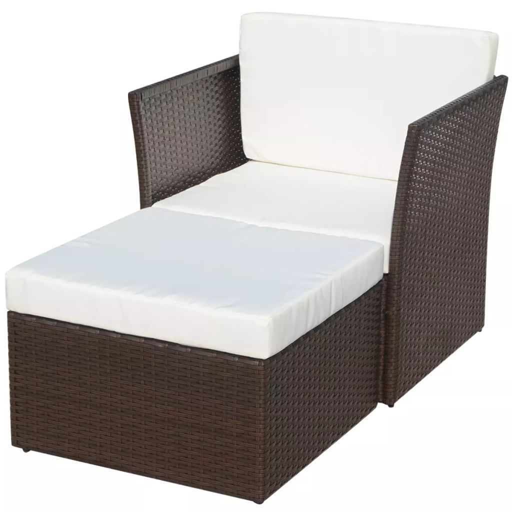 Gartensessel mit Fußhocker Poly Rattan Braun