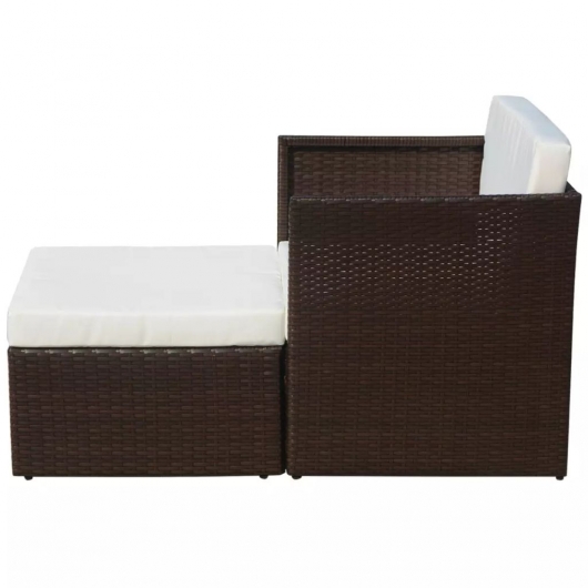 Gartensessel mit Fußhocker Poly Rattan Braun