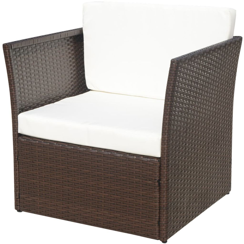 Gartensessel mit Fußhocker Poly Rattan Braun