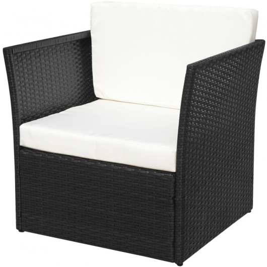 Gartensessel mit Fußhocker Poly Rattan Schwarz