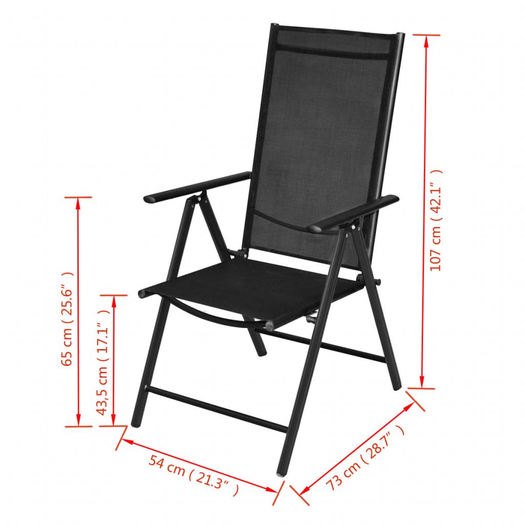 Gartenstühle Klappbar 2 Stk. Aluminium und Textilene Schwarz