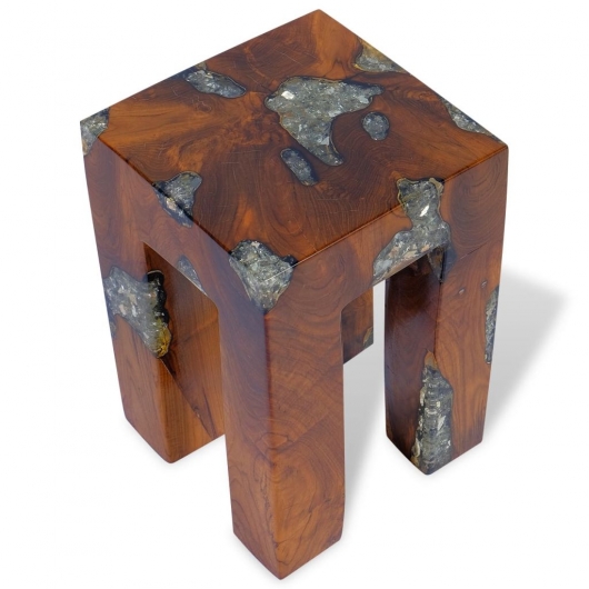 Hocker Massivholz Teak und Harz