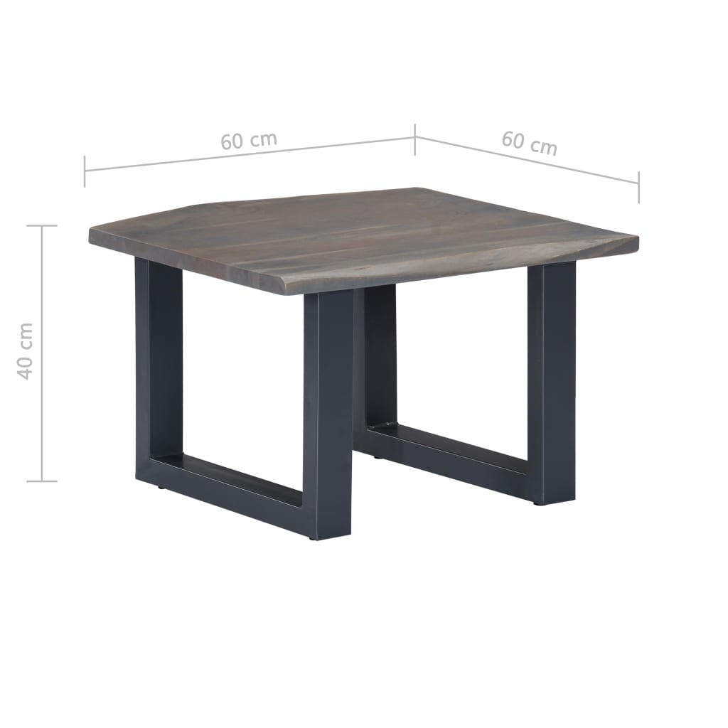 Couchtisch mit Naturkanten Grau 60x60x40 cm Massivholz Akazie