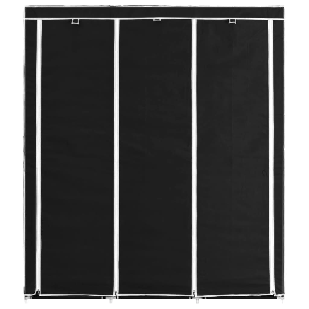 Kleiderschrank mit Fächern Stangen Schwarz 150x45x175cm Stoff