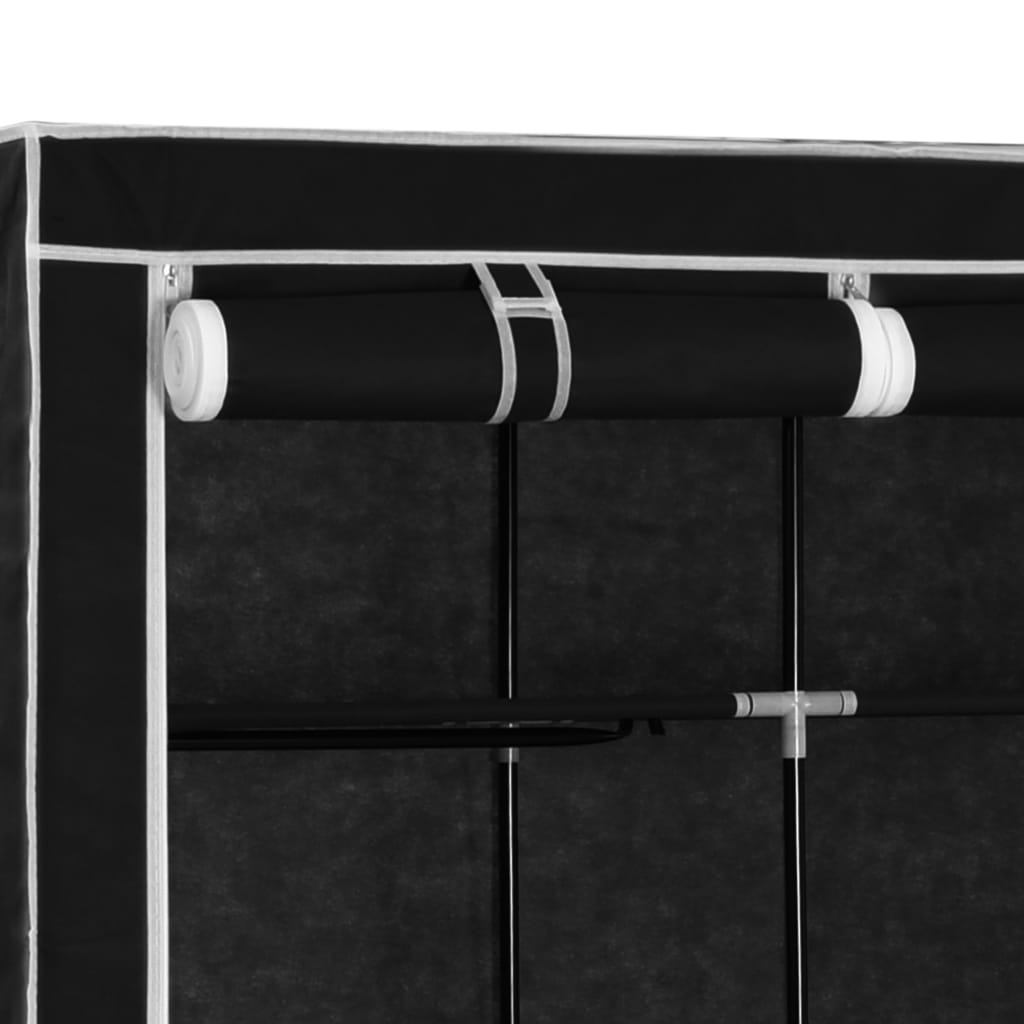 Kleiderschrank mit Fächern Stangen Schwarz 150x45x175cm Stoff