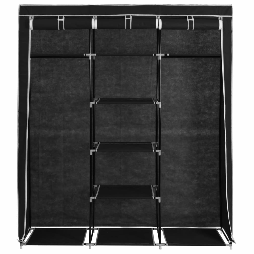 Kleiderschrank mit Fächern Stangen Schwarz 150x45x175cm Stoff