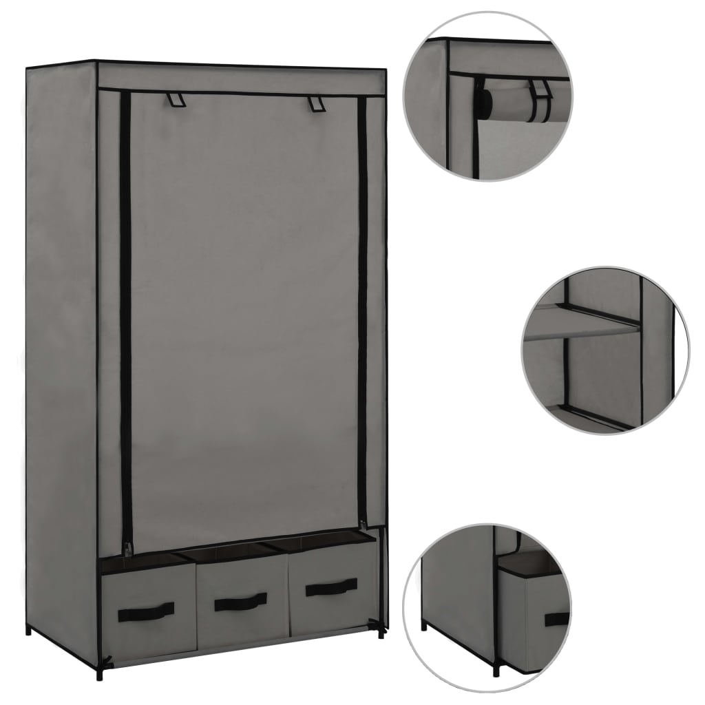 Kleiderschrank Grau 87 x 49 x 159 cm Stoff