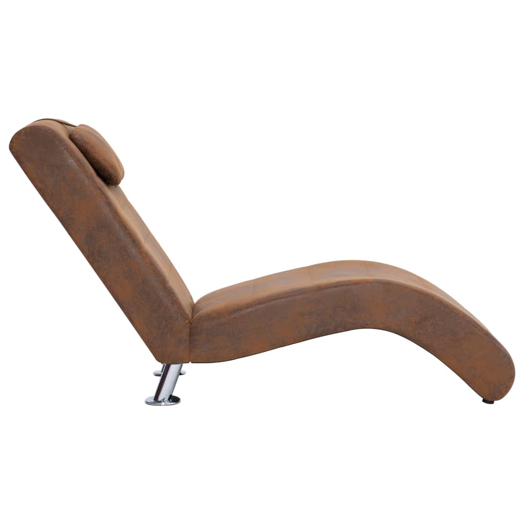 Chaiselongue mit Kissen Braun Wildleder-Optik