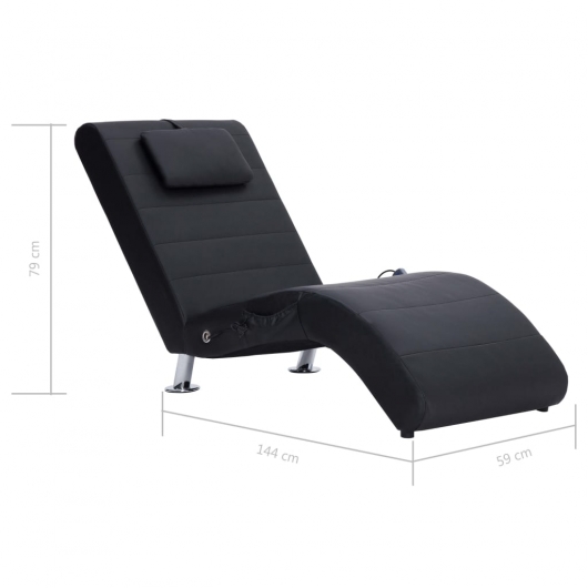 Massage Chaiselongue mit Kissen Schwarz Kunstleder