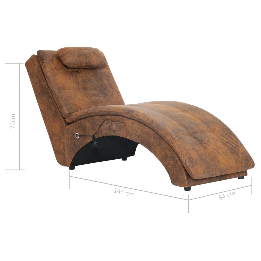 Massage Chaiselongue mit Kissen Braun Wildleder-Optik