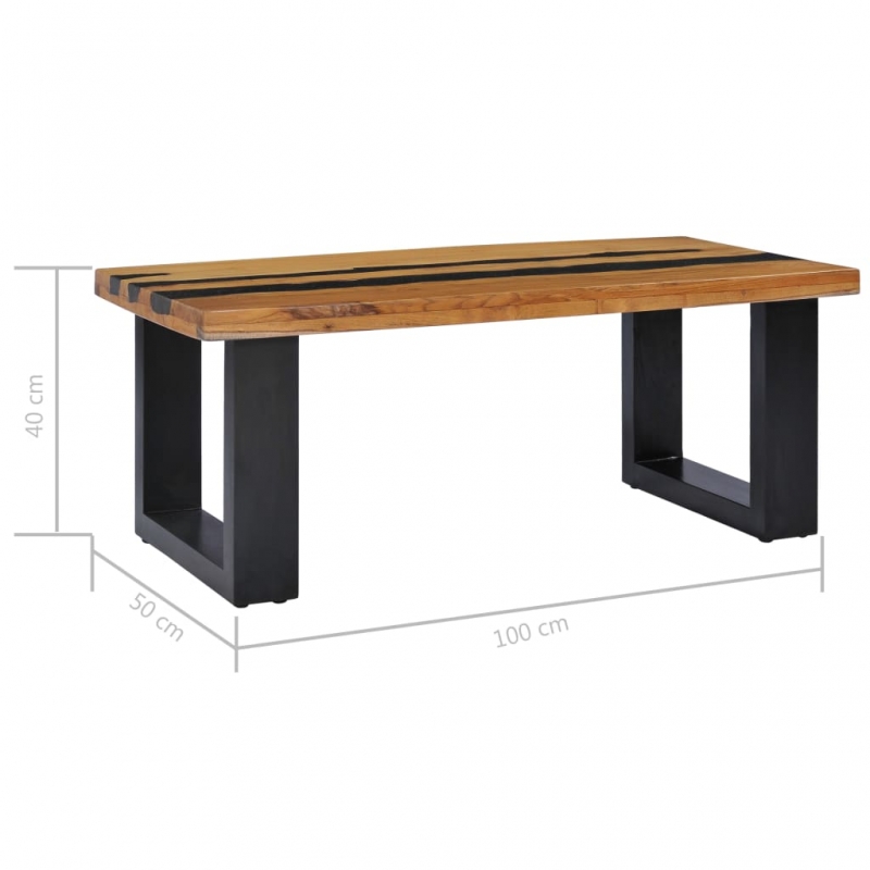 Couchtisch 100×50×40 cm Teak-Massivholz und Lavastein