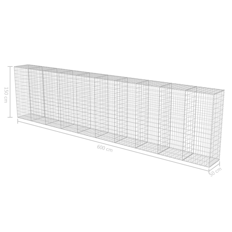 Gabionenwand mit Abdeckung Verzinkter Stahl 600×50×150 cm