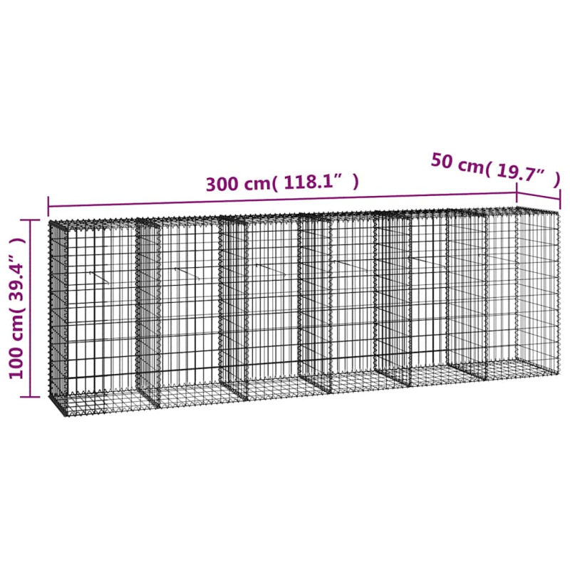 Gabionenwand mit Abdeckung Verzinkter Stahl 300×50×100 cm