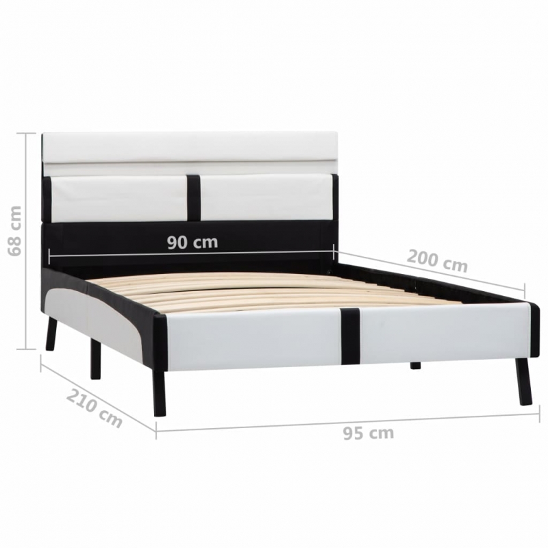 Bettgestell mit LED Weiß und Schwarz Kunstleder 90×200 cm