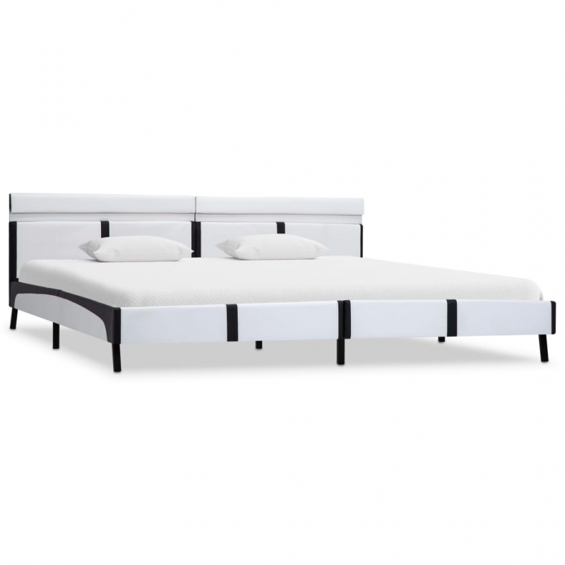 Bettgestell mit LED Weiß Kunstleder 180×200 cm