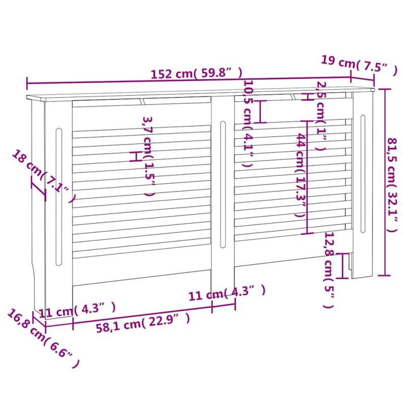 Heizkörperabdeckung Weiß 152×19×81,5 cm MDF