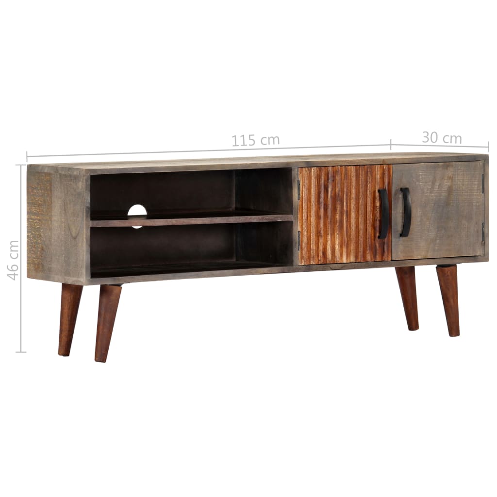 TV-Schrank Grau 130x30x46 cm Raues Mango-Massivholz