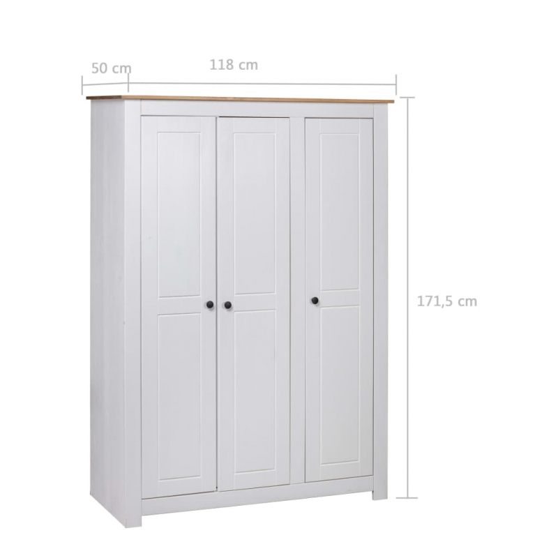 Kleiderschrank 3-Türig Weiß 118×50×171,5 cm Kiefer Panama Serie