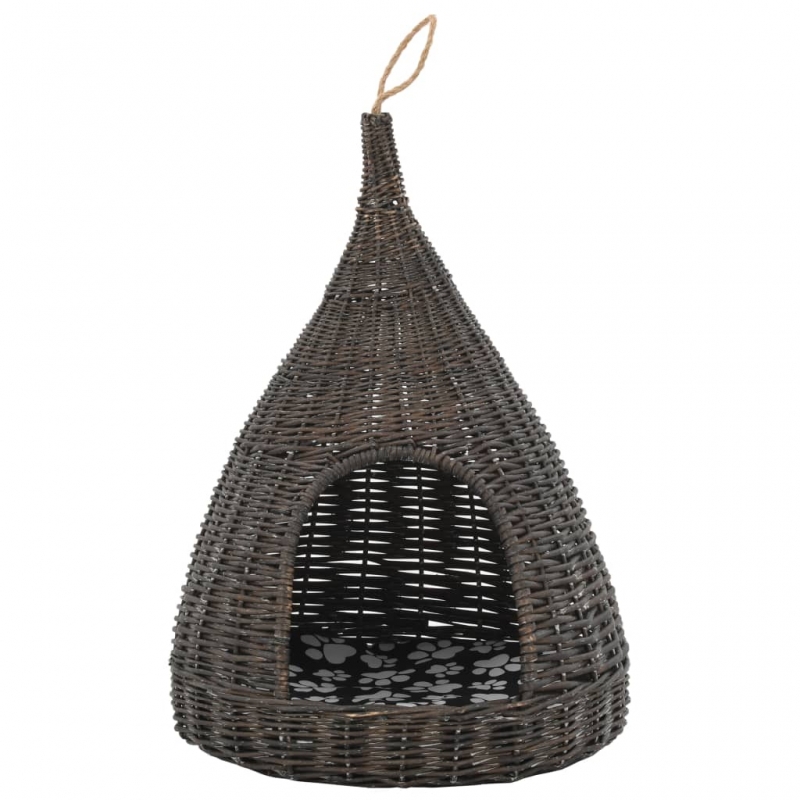 Katzenhaus mit Kissen Grau 40x60 cm Naturweide Tipi
