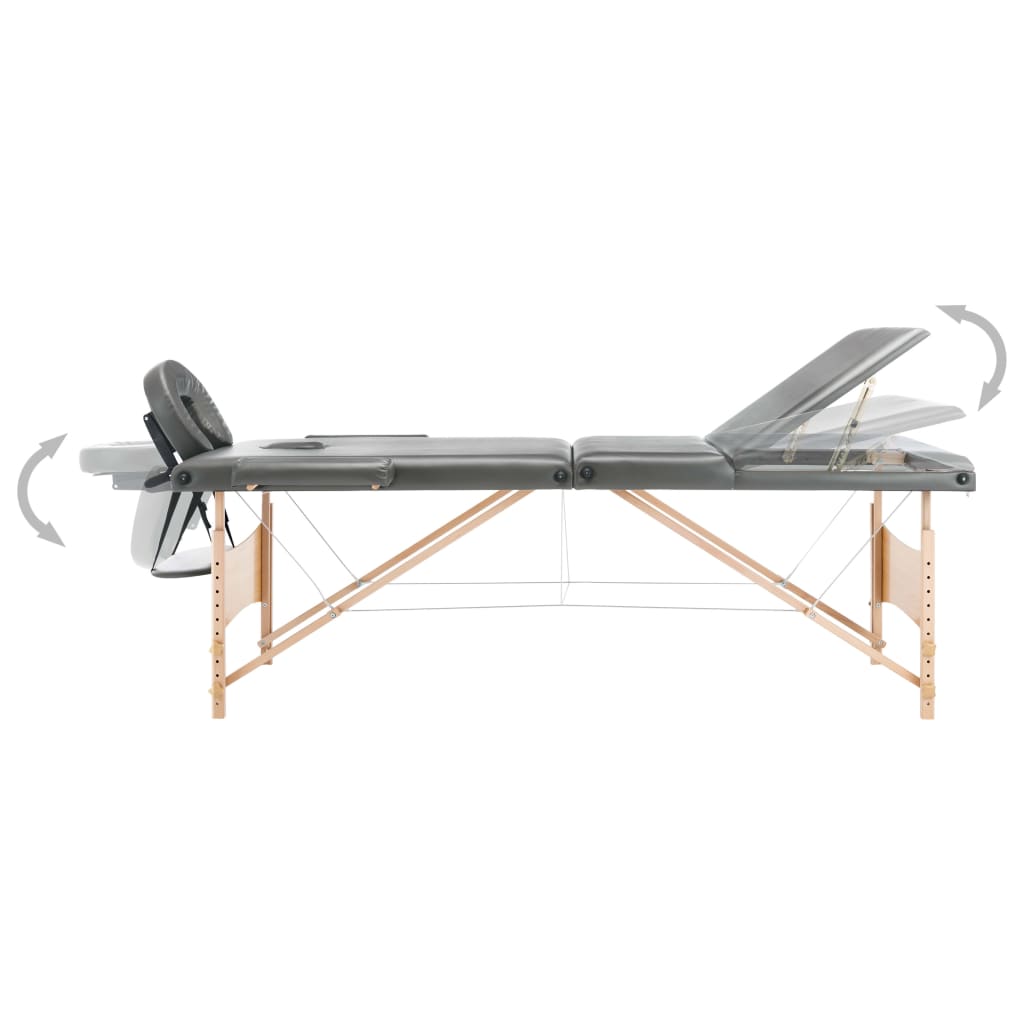 Massagetisch mit 3 Zonen Holzrahmen Anthrazit 186×68 cm