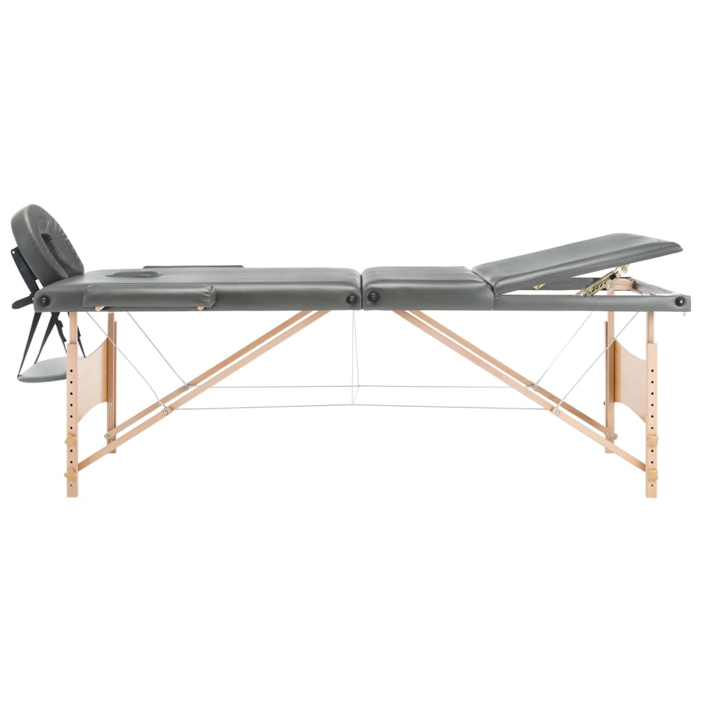 Massagetisch mit 3 Zonen Holzrahmen Anthrazit 186×68 cm