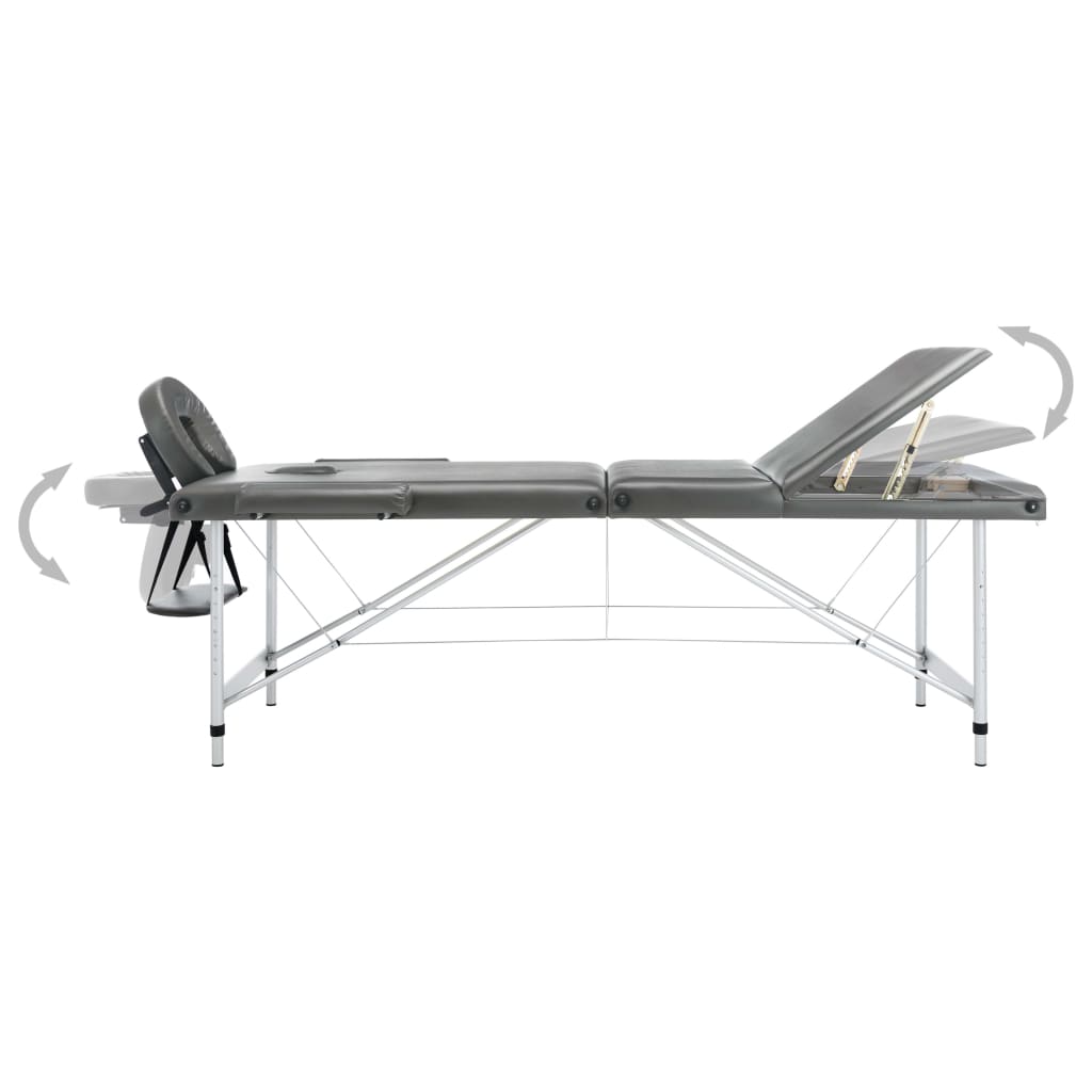 Massagetisch mit 3 Zonen Aluminiumrahmen Anthrazit 186×68 cm