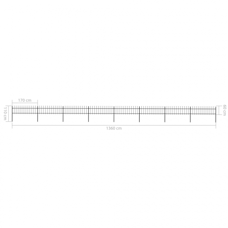 Gartenzaun mit Speerspitzen Stahl 13,6 x 0,6 m Schwarz