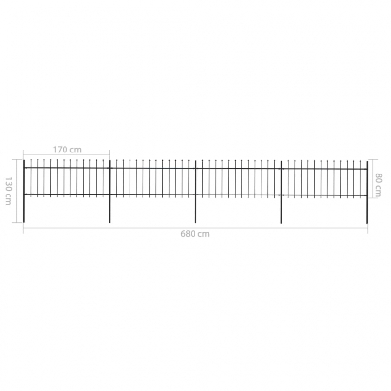 Gartenzaun mit Speerspitzen Stahl 6,8 x 0,8 m Schwarz