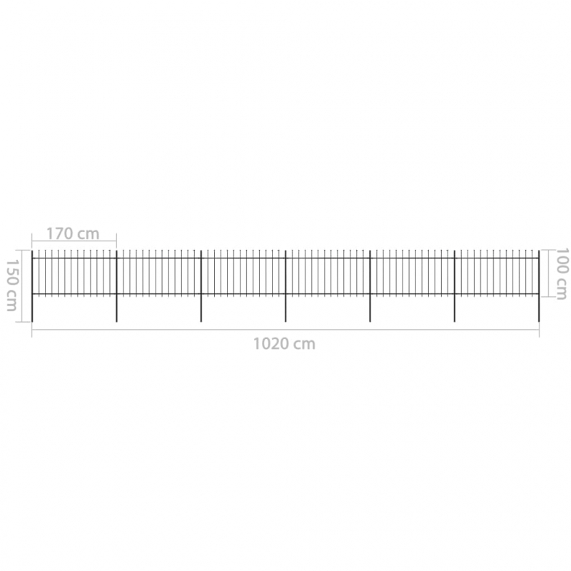 Gartenzaun mit Speerspitzen Stahl 10,2 x 1 m Schwarz