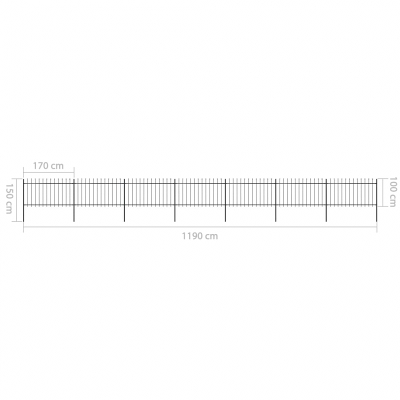 Gartenzaun mit Speerspitzen Stahl 11,9 x 1 m Schwarz