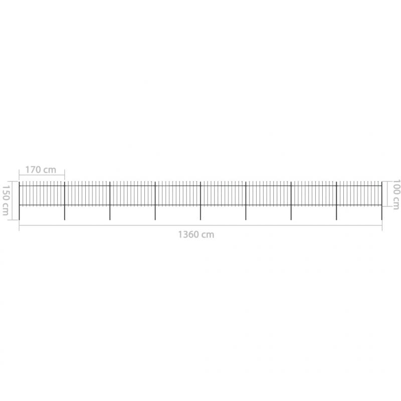 Gartenzaun mit Speerspitzen Stahl 13,6 x 1 m Schwarz