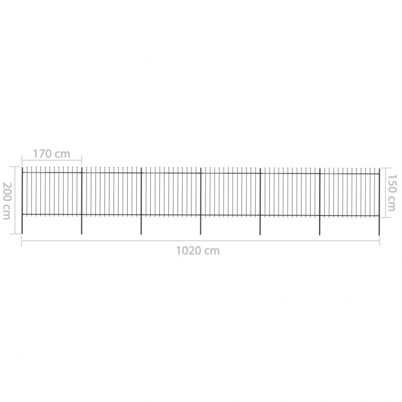 Gartenzaun mit Speerspitzen Stahl 10,2 x 1,5 m Schwarz